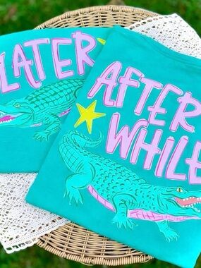Comfort Colors Teal Short Sleeve Tee with Pink Graphic